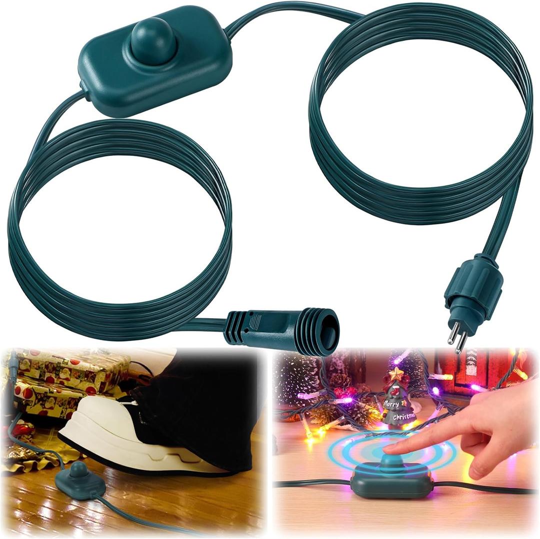 1/2 Inch Power Cord with On/Off Foot Switch,6ft Extension Cord LED Lights Connector for Christmas Tree Lights, Manual Switch, Foot Pedal Compatible, Ip44 Indoor Raintight Connector