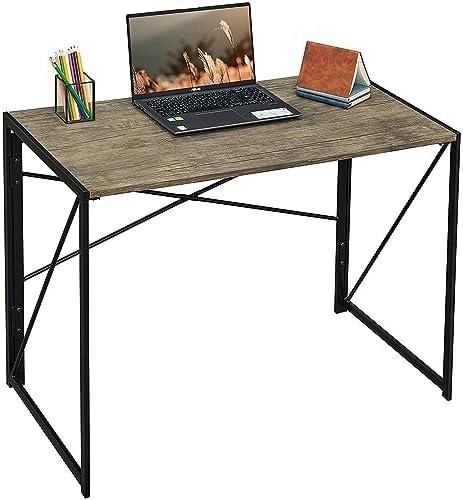 Interior Elements Folding Computer Desk for Home Office – 39" Small Portable Writing Desk, Light Brown Oak and Black Frame, Space-Saving Modern Study Table, No Assembly Required