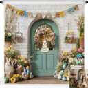 Kate Easter Photo Backdrops White Brick Wall Rabbit Eggs Background Door Party Banner Props, 10x10ft