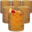 Beaded Amber Drinking Glasses Set of 6-10 oz Vintage Glassware Set Jupiter Glasses, Cocktail Glass Set, Juice Glass, Water Cups Hostess Gift, Present, Gift for Newlyweds