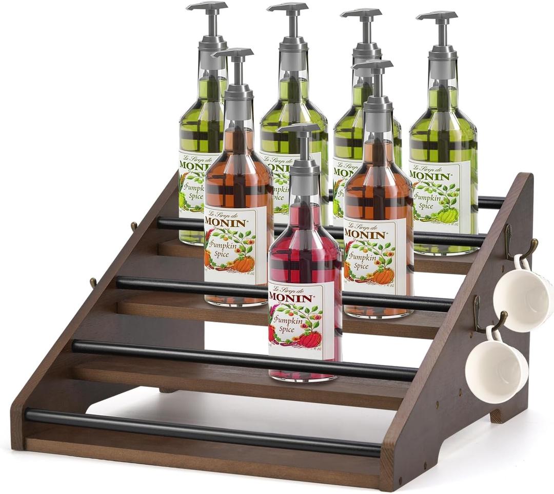 Coffee Syrup Organizer,16 Bottles Coffee Syrup Rack,4 Tier Syrup Stand for Kitchen Countertop,Coffee Station Organizer Coffee Syrup Holder for Syrup,Wine,Liquor