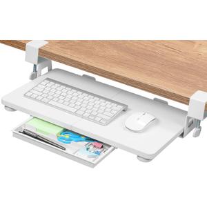 ETHU Keyboard Tray Under Desk, 19.7' X 11.81" Small Size Keyboard Drawer with C Clamp-on Mount Easy to Install, Computer Keyboard Stand Slide Pull Out, Ergonomic Keyboard Tray for Home, Office (White)