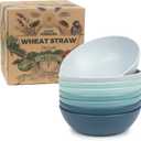 Grow Forward Premium Wheat Straw Bowls Set of 8 - Reusable 20oz Hard Plastic Cereal Bowls - Unbreakable Microwave Safe Bowls for Kitchen, Camping, RV, Dessert, Soup, Salad, Ramen, Eating - Seascape