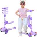 TONBUX Kids Scooter with Seat, 3 Wheels Scooter with PU Luminous Wheels, Non-Slip Handle and Wide Deck, Sensitive Brakes, 4-Level Adjustable Height, Scooters for Kids 2-8 Years, Purple 