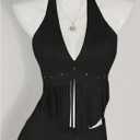 MakeMeChic Women's Fringe Rodeo Faux Suede Halter Tops Tie Backless Sleeveless Western Cowgirl Concert Outfits (Black, L)