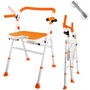 Foldable Shower Chair, Folding Bath Shower Seat for Inside Shower, Minimalist Shower Chair with Arms and Back Height Adjustable, Portable Safety Bath Chairs for Elderly, Seniors, Disabled