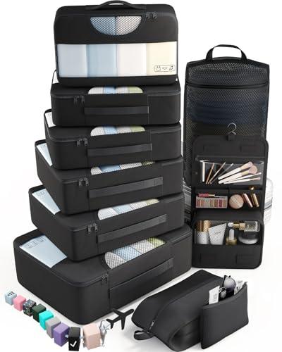Veken 8 Set Packing Cubes for Travel Essential, Suitcase Organizer Bags in 4 Sizes, Carry-On Luggage Accessories with Large Laundry & Hanging Toiletry Bag, Must-Have for Airplane, Road Trip & Camping