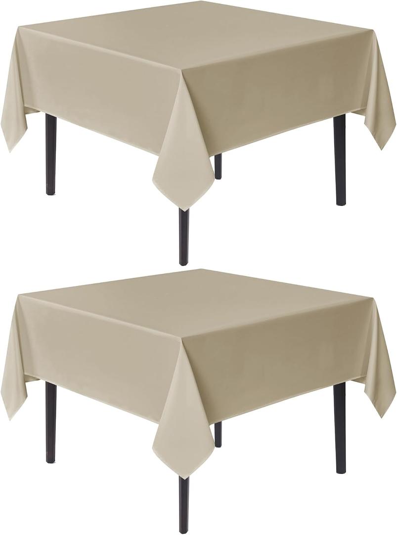 sancua Natural Square Tablecloths 54x54 Inch, 2 Pack - Fabric Table Cloth for Square or Round Tables, Washable Polyester Card Table Cover for Dinner, Holiday Party, Decorative Display Tables