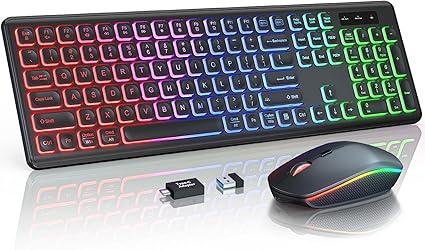Wireless Keyboard and Mouse Combo, RGB Backlit, Rechargeable & Light Up Letters, FullSize, Soft Typing, Sleep Mode, 2.4GHz Quiet Keyboard Set for Mac, Windows, Laptop, PC, Trueque (Black)