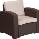 Flash Furniture Seneca Chocolate Brown Faux Rattan Chair with All-Weather Beige Cushion