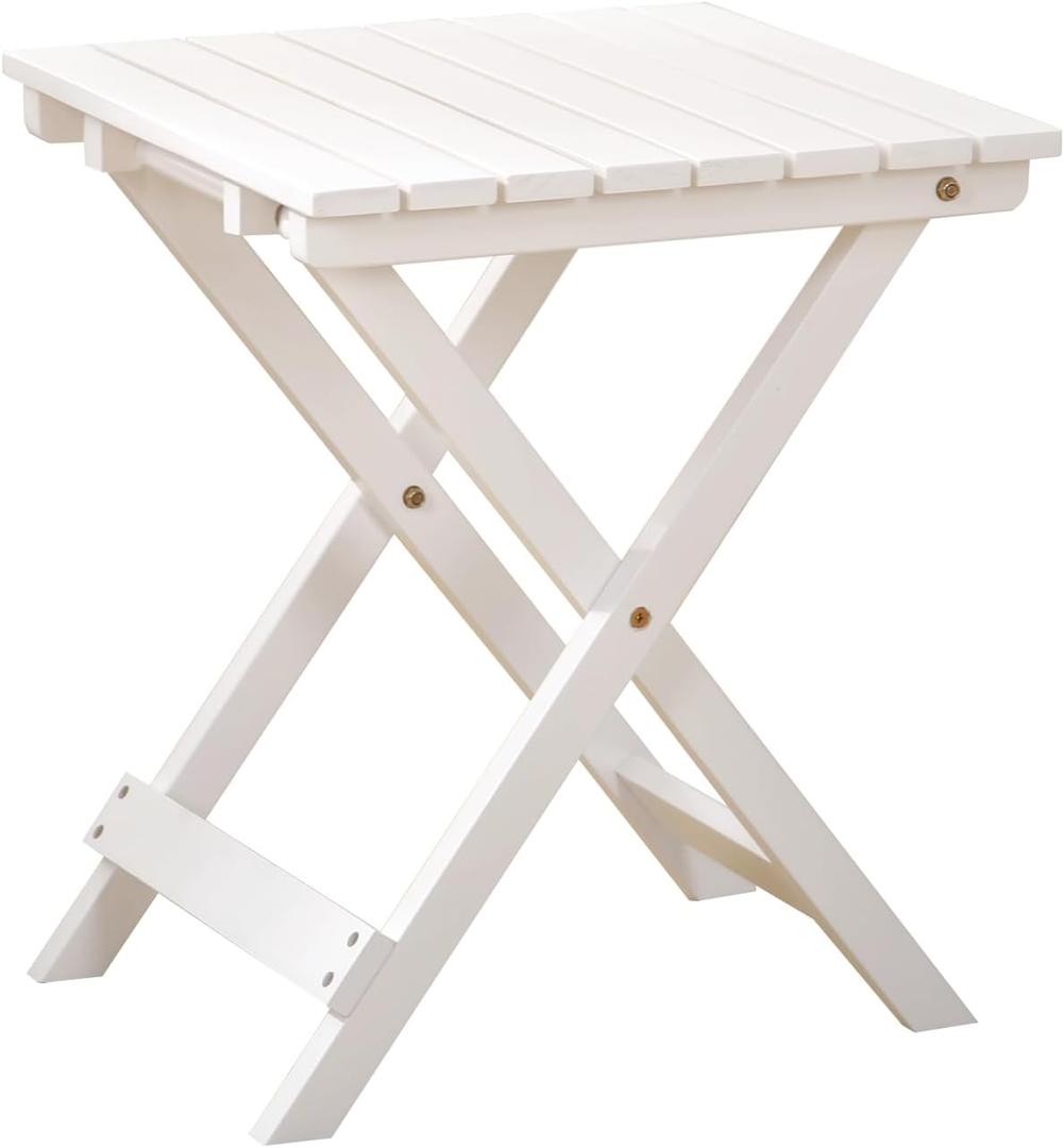 Small Side Table Square Folding, Patio Foldable Wooden End Table for Outdoor Indoor Porch Camping Living Room Bedroom, as Coffee Table or Plant Stand, White (15.5"D x 15.5"W x 18.5"H)