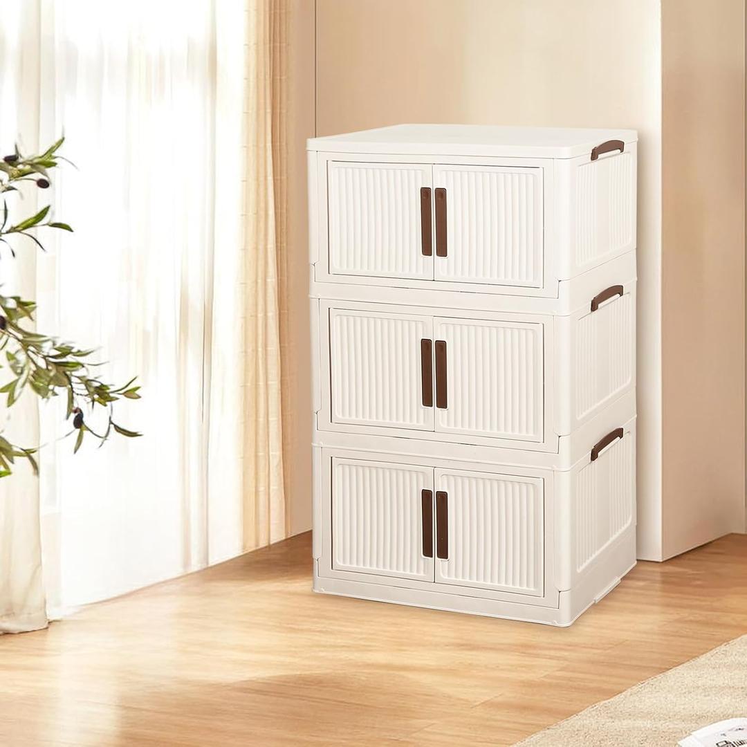 Stackable Storage Bins, Collapsible Stackable Storage Bins, Stackable Storage Drawers for Clothes, Closet Organizers and Storage (3 tiers)