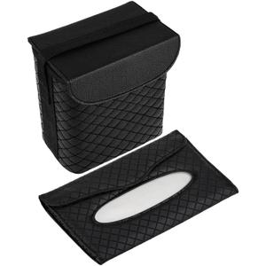 BELINOUS Refined Leather Car Trash Can with Matching Tissue Holder, Waterproof and Leakproof Vehicle Trash Bin, Car Garbage Can with Adjustable Strap