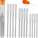TLKKUE 12 Pcs/3 Sizes Large-Eye Blunt Needles, Steel Yarn Needle with Needle Threader, Tapestry Needle for Sewing Crochet Knitting Embroidery (Silver 2.08in/2.36in/2.76in)