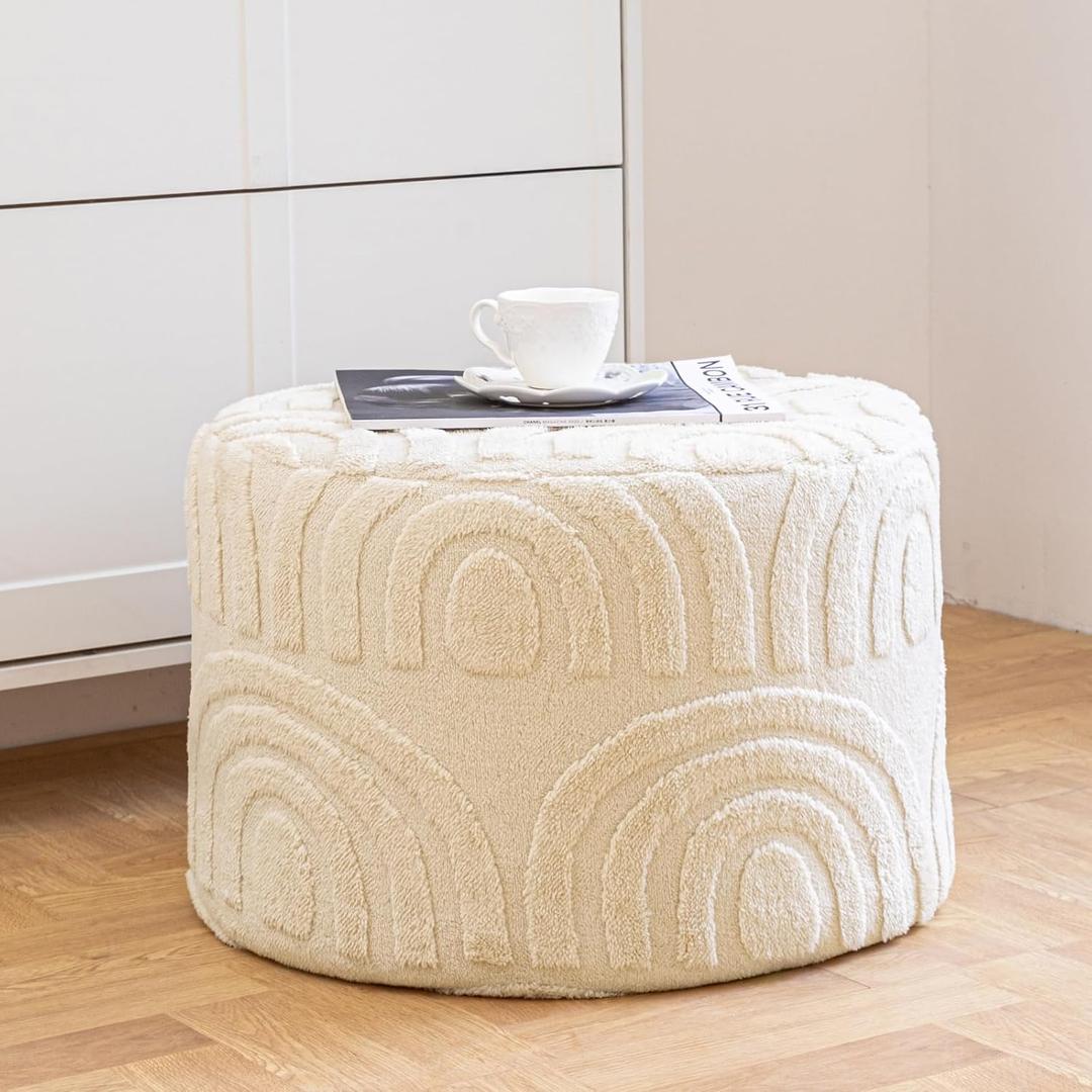 Asuprui Plush Fabric Ottoman Footrest  20"x14" Soft Foam Pouf with Removable Cover Perfect for Living Room, Bedroom & Dorm(Linen)