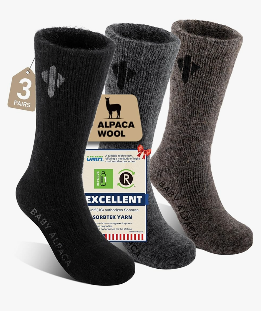 Alpaca Socks for Men and Women, Heavyweight Thermal Thick Warm Alpaca Wool Boot Sock for Hunting, Hiking, Moisture Wicking