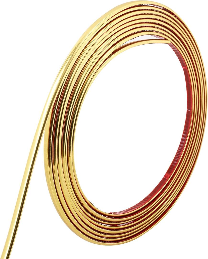 16.4ft Peel and Stick Molding Trim, Flexible Mirror Wall Ceiling Floor Cabinet Tile Edge Moulding (5mx8mm, Shiny Gold)