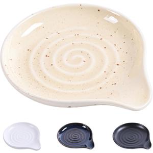 Ceramic Spoon Rest for Stove Top, 5-inch Spoon Holder for Kitchen Counter, Ladle & Cooking Utensils, Heat-Resistant Modern Kitchen Decor, Dishwasher Safe,1 Piece, Beige (White)