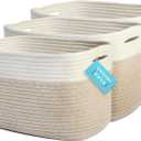 OrganiHaus Rope Baskets for Shelves - Set of 3 Woven Storage Baskets for Organizing, Closet & Toy Storage - Light Honey/Off-White - 15x9x10