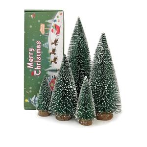 5PCS Table top Christmas Pine Tree Bottle Brush Christmas Trees with Wooden Bases for Village Holiday Party Christmas Table Decor