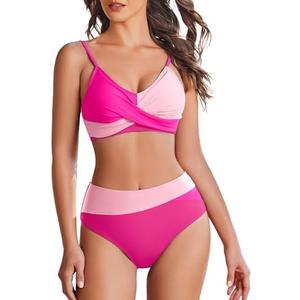 AI'MAGE Women's High Waisted Bikini Set 2025 Tummy Control Swimsuits Two Piece Swim Suit Color Block Bathing Suits, XL