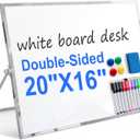 20x16 Inch Dry Erase White Board, Magnetic Double Sided with Stand, White