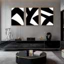 KISSFOX 3 Piece Framed Wall Art Black White Wall Decor Abstract Pictures Modern Minimalist Canvas Art Large Geometry Paintings Artwork for Living Room Bedroom Office, 24x36 In