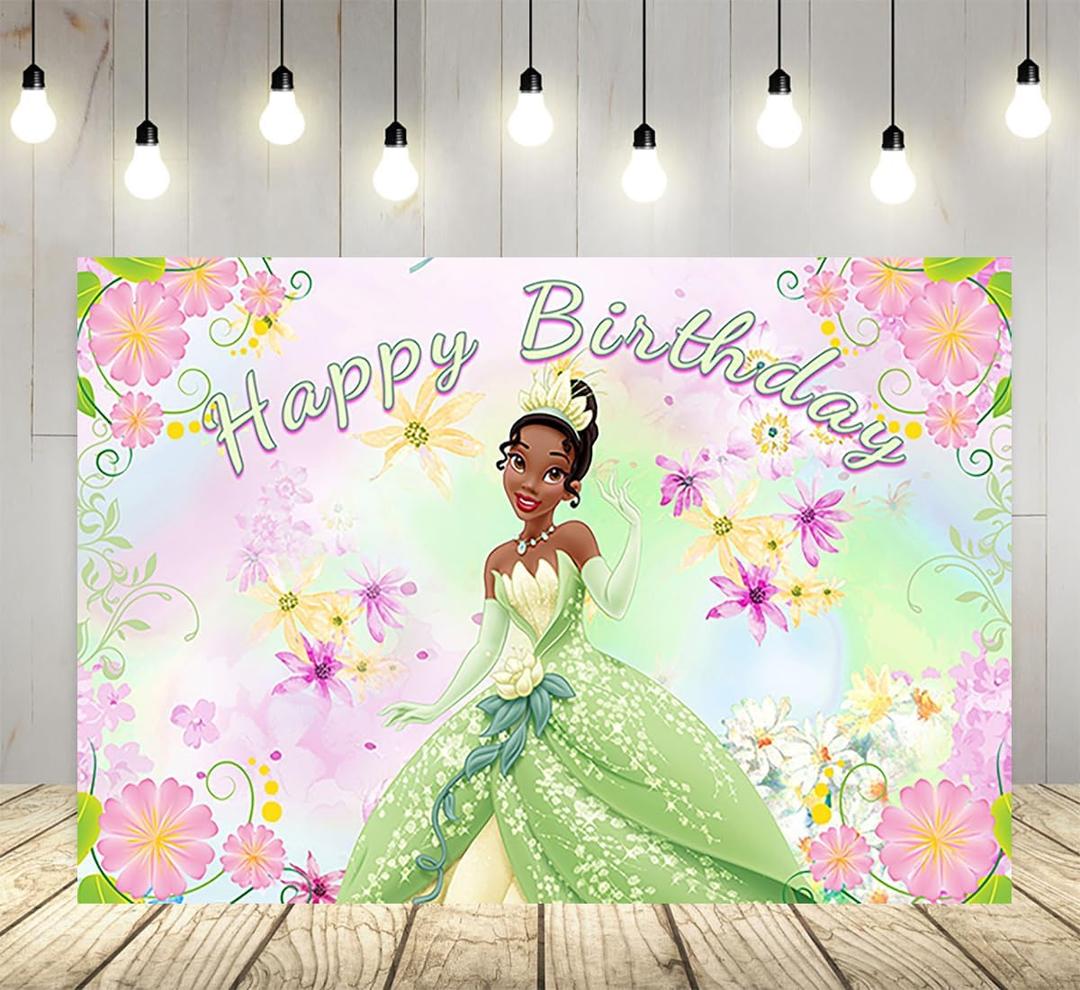 Princess Tiana Backdrop for Birthday Party Supplies Purple Photo Backgrounds Princess and The Frog Birthday Theme Baby Shower Banner 59x38in