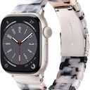 V.R.HOPE Apple Watch Band for Series 11/10/9/8/7/Ultra3 46mm 45mm 44mm 42mm 49mm Fashion Lightweight Resin Dressy Strap for Women Bracelet Compatible with iWatch 6/5/4/3/2/1/SE (Black Floral-Starlight)