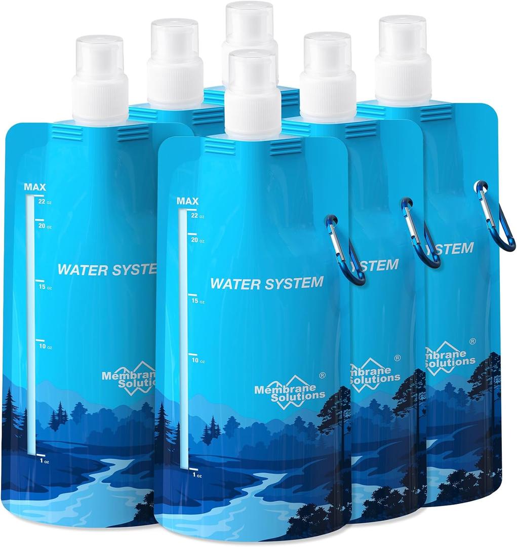 Membrane Solutions Collapsible Water Bottle 23oz, Foldable Pouch Water Bottle with Carabiner, BPA-Free, Leakproof for Traveling Camping Hiking Cycling Yoga Sports Outdoor Essentials