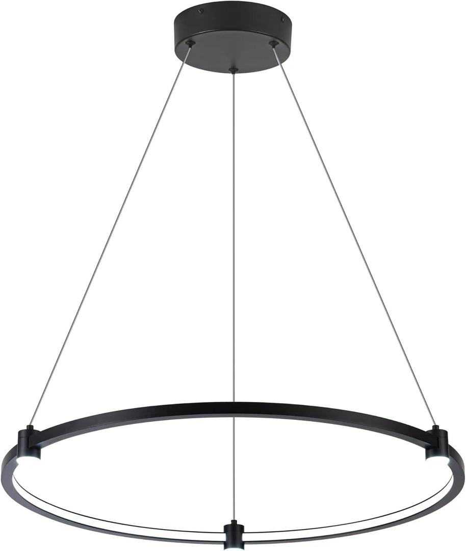 Modern Led Pendant Light Fixture Modern Led Chandelier Dimmable 23.6" Black 1 Circular Ring Hanging Pendant Lighting Fixture for Living Room Dining Room Kitchen Office Foyer 3000K 4000K 6000K