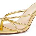 LAICIGO Womens Square Open Toe Flip Flops Stiletto Heels Strappy Thong Slide on Slingback Mules Sandals