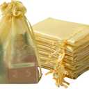 QIANF 20 Pcs Gold Small Organza Bags 6X9 inch for Wedding Favors with Drawstring, Mini Mesh Gift Bags Jewelry Pouch for Candy Bridal Shower Party Favor Baby Shower Christmas