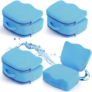 Yerliker 4 Pcs Foldable Hot Tub Booster Seat, Inflatable Adjustable 2 Heights Extra Thick Hot Tub Pillow Bath Seat with Back Support Cushions, Washable for Spa Bathtub Indoor Outdoor (Blue)