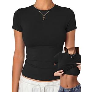 Danysu Nude Built in Bra Cotton Jersey T Shirt No See Through Stretchy Lightweight Fitted Everyday Basic Tops Gym Workout Tee Size L