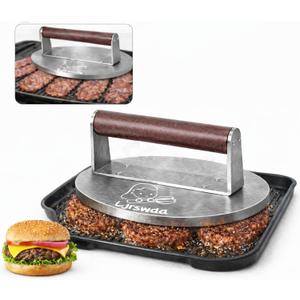 8.5" Extra Large Stainless Steel Burger Press,2.5 Lb Round Metal Burger Smasher,Bacon Hamburger Searing Fish Protein Preheatable Press Weight, Dishwasher Safe,Commercial Grill Griddle BBQ Tool