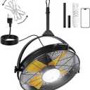 Woanger 21'' Outdoor Hanging Ceiling Fan with Light, Plug-in Hook Mount, IP44 Waterproof, 6-speed Motor, Remote/app, 3cct Dimmable LED for Gazebo Patio Pergola, Black (Yellow Blades)