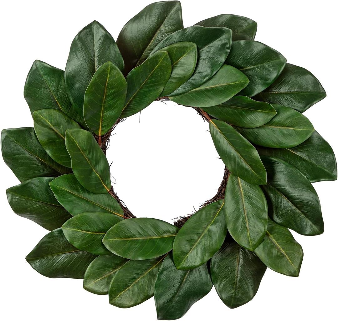 Briful 20 Inch Magnolia Wreath for Front Door, Artificial Magnolia Leaf Wreath with Dual-Tone Green Leaves Faux Greenery Wreath for Farmhouse Door Decor Wall Window Mantel Indoor Outdoor Decor