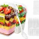 Dessert Cups with Lids and Spoons 50 Pack 5oz Clear Plastic Containers, Mini Shooter Cups for Ice cream, Square Appetizer Cups for Pudding, Yogurt, Fruit & Party