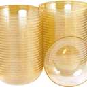 bUCLA 50Pack Gold Glitter Plastic Bowls - 10oz Disposable Crystal Salsa/Dessert Bowls for Wedding & Party