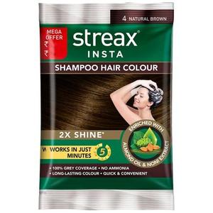 Streax Insta Shampoo Hair Colour - Almond Oil & Noni Extract, 100% Grey Coverage, No Ammonia, 18 ml Natural Brown