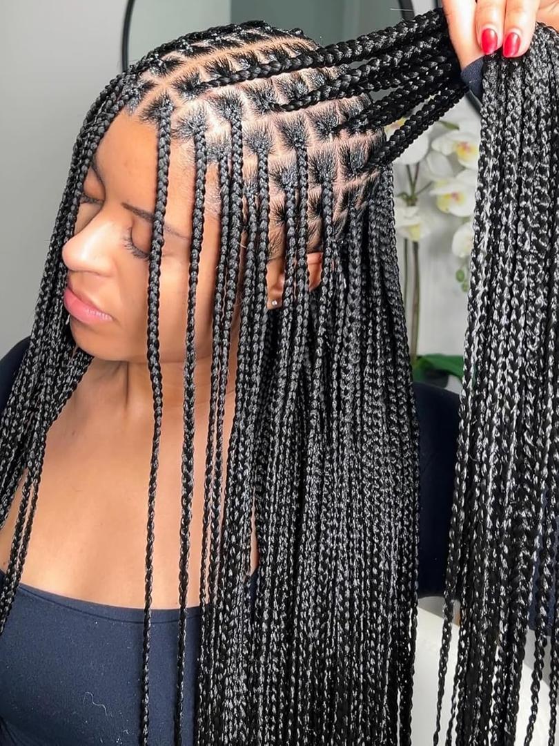 Full Lace Box Braid Wig with Baby Hair Pre Plucked Knotless Square Part Braided Wig for Black Women Full Double Lace Frontal Synthetic Handmade Braids Natural Hairstyle(1b, 32")