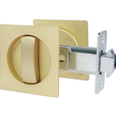  Sliding Square Pocket Door Lock with Privacy Color Indicators, 2-3/8" Backset, Fits Standard 2-1/8'' Bore Size and Door Thickness of 1-3/8" to 1-3/4", No-Handed, (Gold)