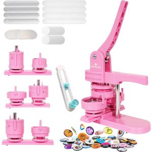 MECOLOUR Button Maker Machine Multiple Sizes 1.26+1.73+2.28 inch Pin Maker Machine,150pcs Button Badge Making Supplies,Button Press Machine for DIY Personalized Pinback Buttons Children DIY Gift(Pink)