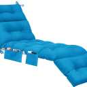 Kigley Outdoor Chaise Lounge Cushions with 3 Side Pocket 74.5 x 22 x 4.7 Inch Patio Chaise Lounge Cushion, Water-Repellent and Fade-Resistant Tufted Summer Replacement(2 Pcs,Blue,Solid Color)