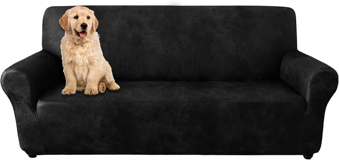 molasofa Sofa Covers - Couch Cover for Leather Couch, Soft and Washable Sofa Covers with Leather-Like Quality. Non-Pilling, Non-Slip 1-Piece Couch Cover for Dogs, Cats, and Kids (02 Black)