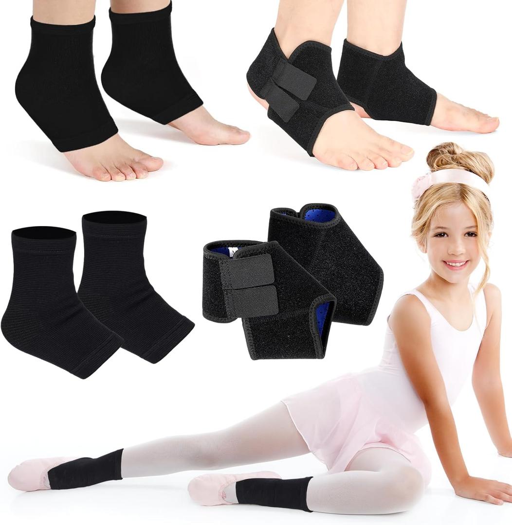 Tarpop 2 Pairs Kids Ankle Brace Set Foot Support Stabilizer Wraps Protector Guard Knitted Ankle Sleeve Sock Support Compression Socks for Injury Prevention(Black,Large)