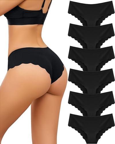 FINETOO 6 pack Seamless Underwear for Women Sexy Low Rise Hipster Wave Edge No Show Bikini Panties Womens Cheeky M