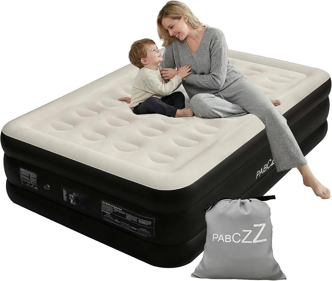 air Mattress Full with Built in Pump 18-Inch Thickened air Bed Suitable for Camping, Home use, and Guest Accommodation, Supports Up to 600 Pounds (Black, Full)