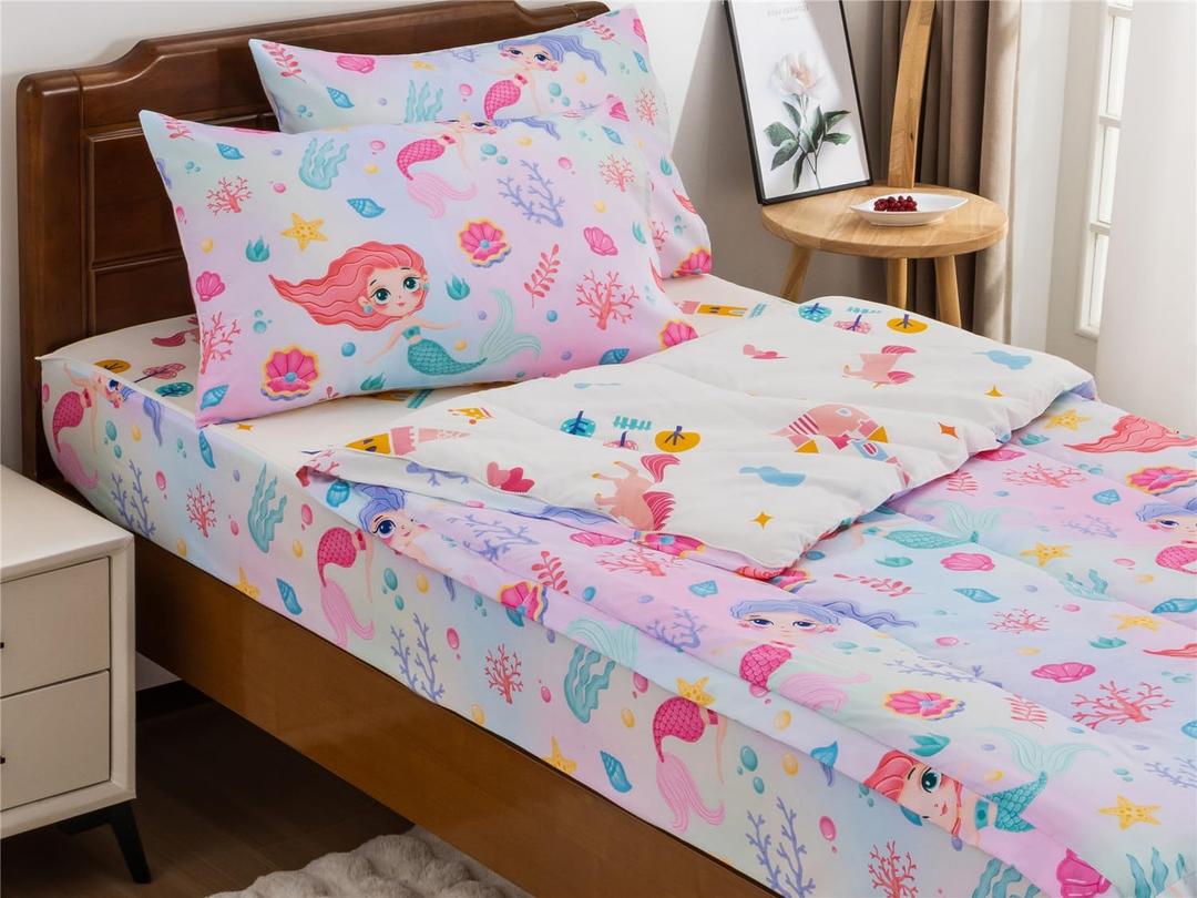 NTBED Mermaid Printed Zipper Bedding Sets Full Lightweight Microfiber Ocean Comforter Sets with Fitted Sheet Pillow Covers, Multi